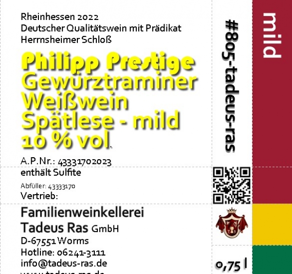 Gewürztraminer - Phillipp Prestige - Spätlese mild 2022